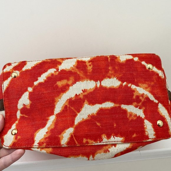 Michael Kors Jet Set Tie Dye Grab Bag Canvas Tote Persimmon Orange - Picture 4 of 8